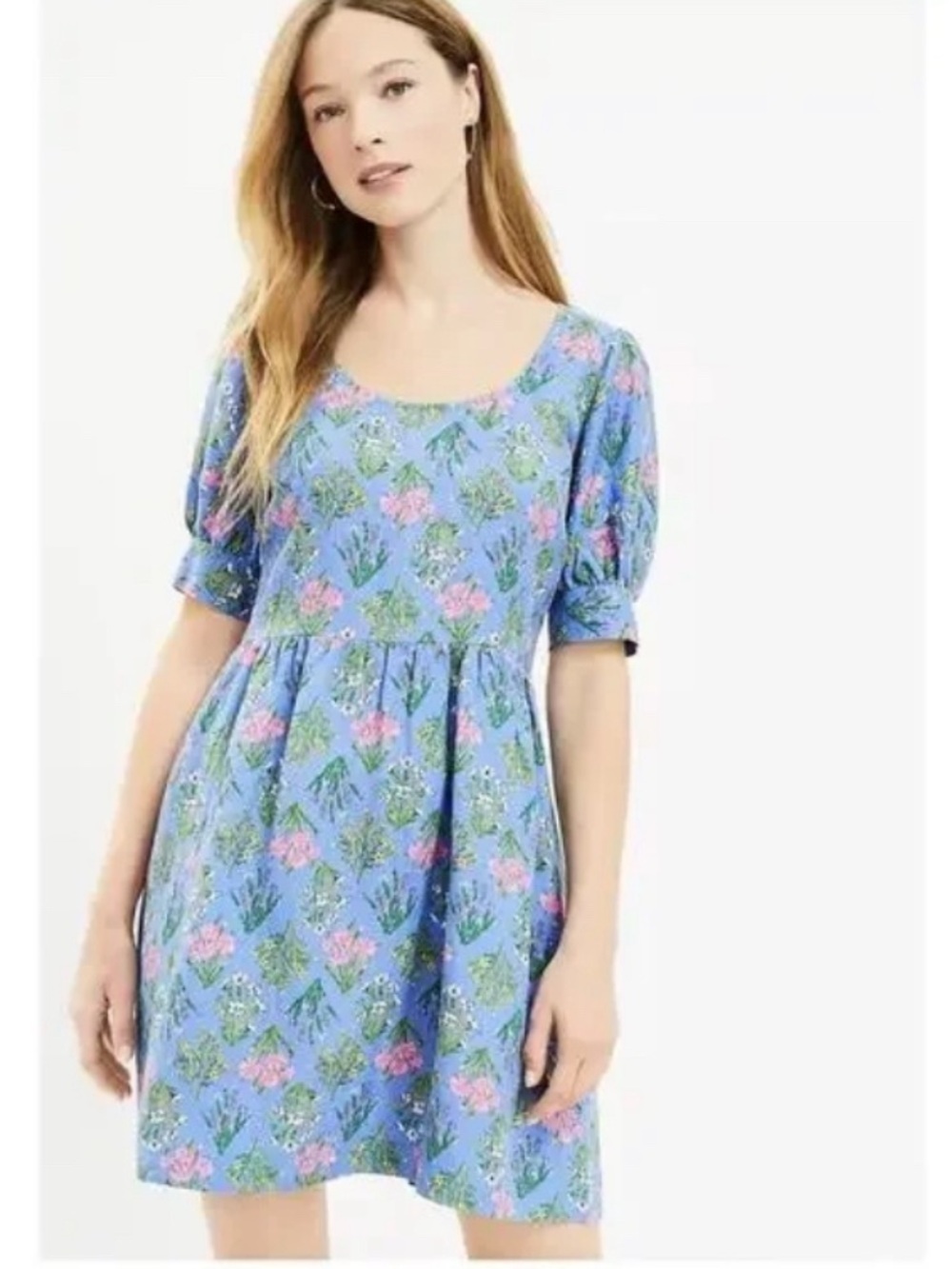 LOFT Dress Women’s 4 Petite Blue Floral Linen Summer Wedding Guest Cottagecore - Picture 11 of 11